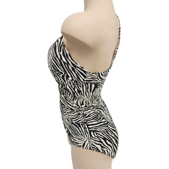 Michael Kors NWT One Shoulder Swimsuit Zebra Print Ruched Sides 1 Piece 14 - Picture 3 of 7